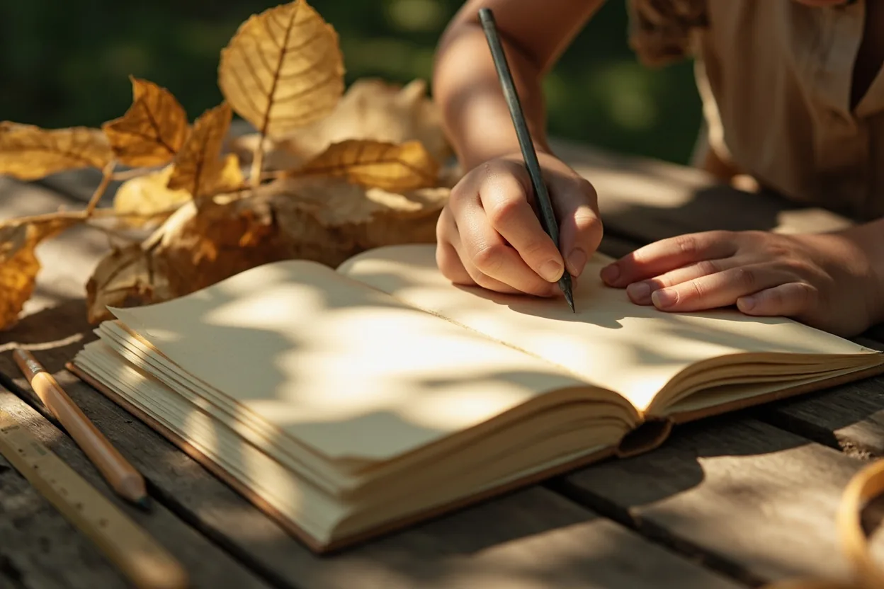 Enfant ecrivant dans un carnet dete fait maison